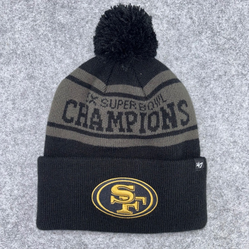 47 Brand San Francisco 49ers Super Bowl Champions Beanie Hat Black Grey Pom Knit